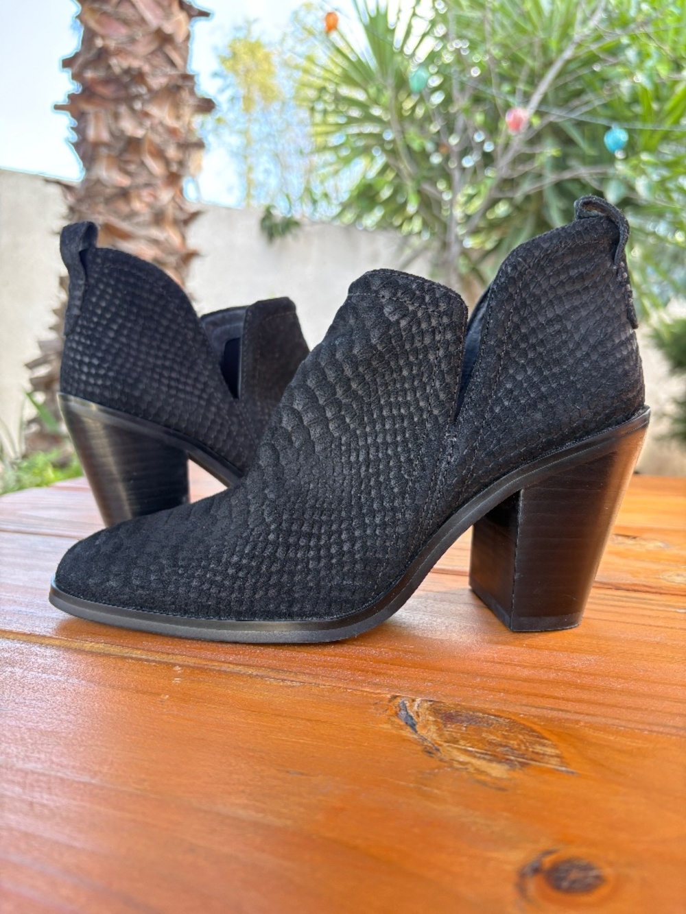 Jeffrey Campbell Suede Black Booties Snake Embossed Size 8.5 Square Toe